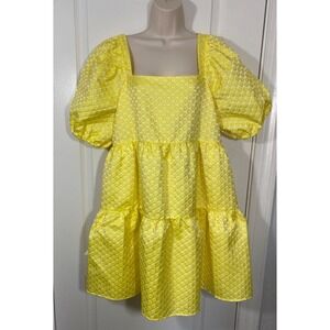 Crosby by Mollie Burch Dress Large Yellow Cottagecore Floral Tiered Puff Sleeve‎